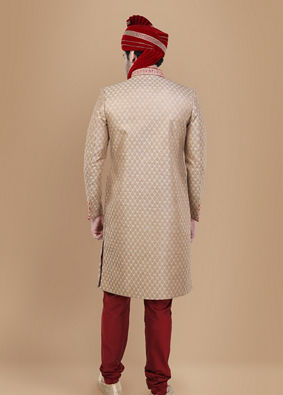 alt message - Manyavar Men Traditional Beige Sherwani Suit image number 2